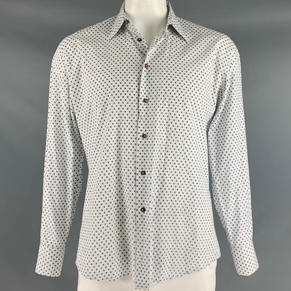 LAB PAL ZILERI Size L White Blue Dots Cotton Long Sleeve Shirt - Picture 1 of 8